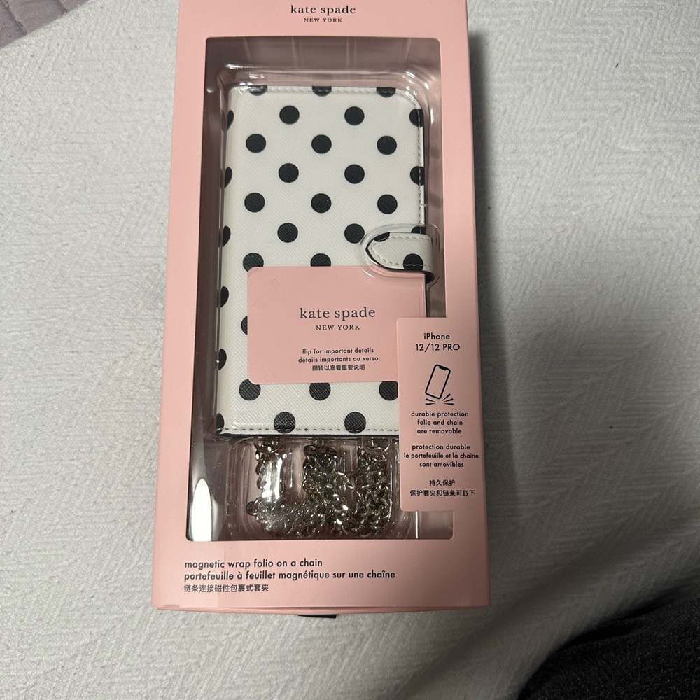 Kate Spade iPhone 12 magnetic wrap folio with chain like new in box